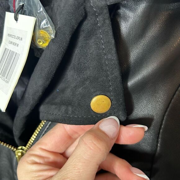 Sezane Black Leather Moto Jacket Size M Full Zip Retro Classic NWT Timeless - Picture 6 of 13